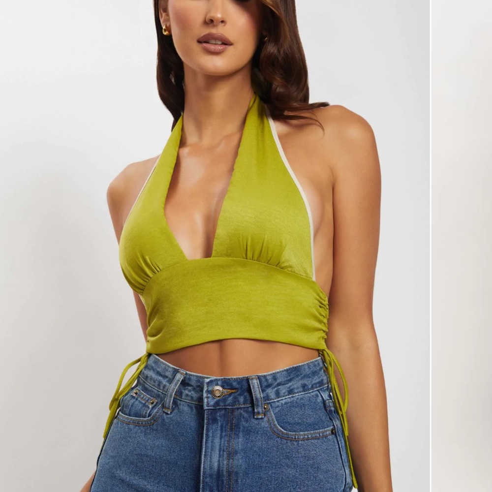 MESHKI Mollie green halter top